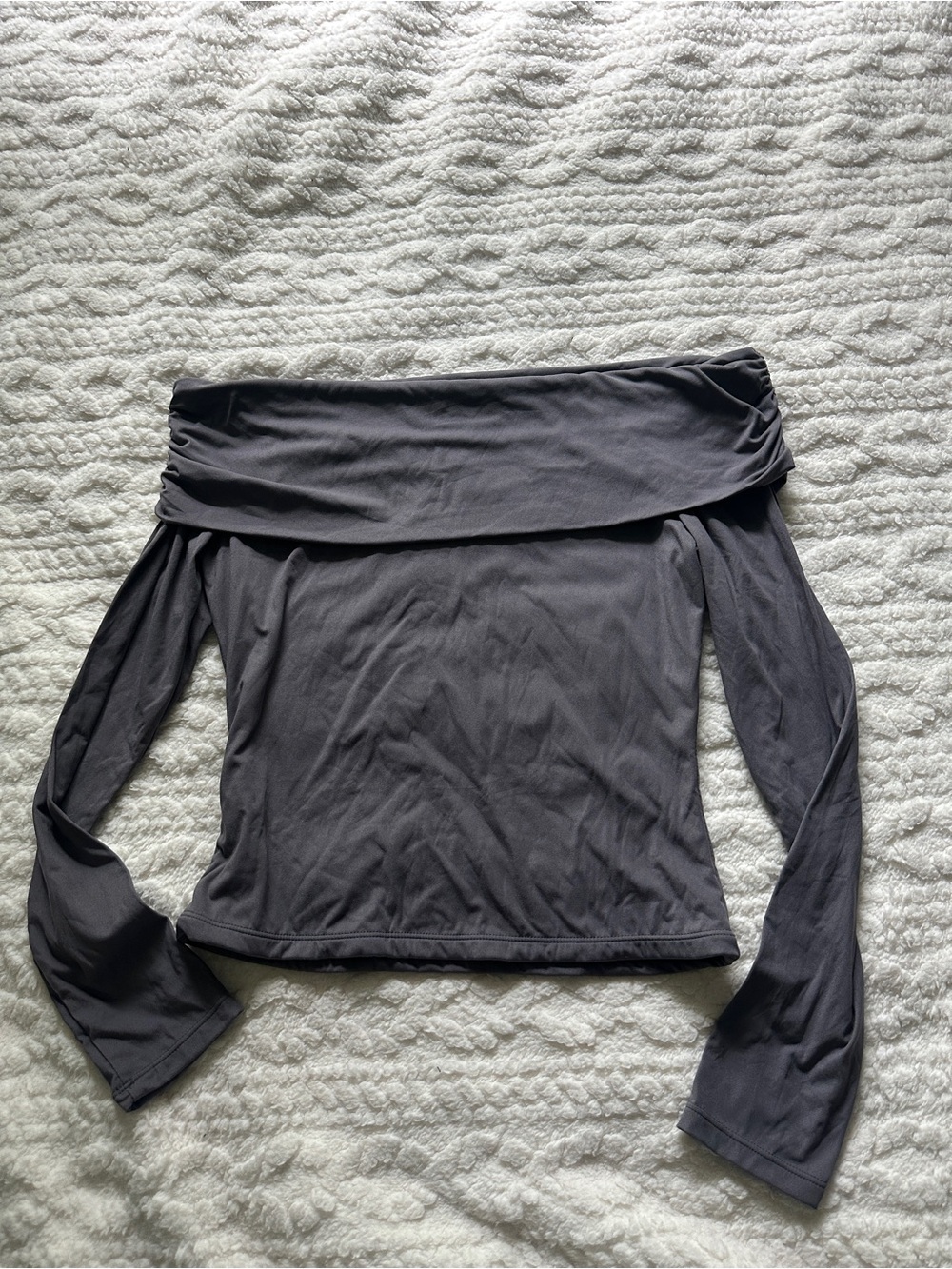 Off-Shoulder Long Sleeve Top in Charcoal Gray